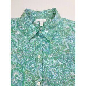 Charter Club Size 12 Womens Blue Green Paisley Pattern Long Sleeve Cotton Shirt